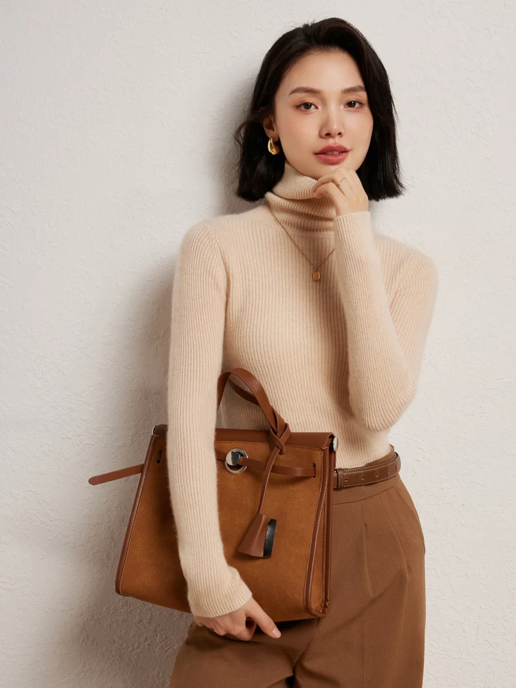 TLOML Autumn Winter Basic Long Sleeve Women 100% Cashmere Sweater Turtleneck Pullover Cashmere Sweater Thick Warm Knitwear Tops