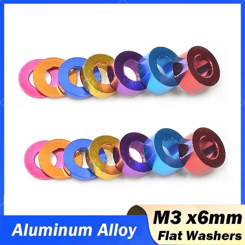 5/10/20Pcs M3 X 6mm Aluminum Alloy Anodised Metric Colourful Flat Washers Spacer Gasket  Flat Washer for RC Part  T：0.25~3mm