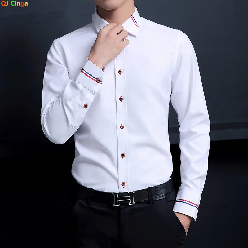 Men's Long-sleeve Shirt in Oxford Fabric, White Single-button-down Collar Cotton Shirt, Suitable/Weddings/Parties/Business,Wear.