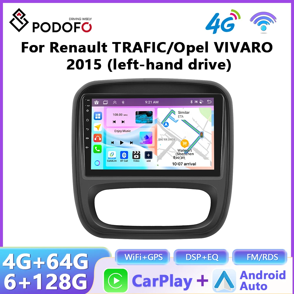 Podofo CarPlay Android Auto autoradio voor Renault TRAFIC/Opel VIVARO 2015 GPS Intelligent Systems Stereo Multimedia autoradio - afbeelding 2