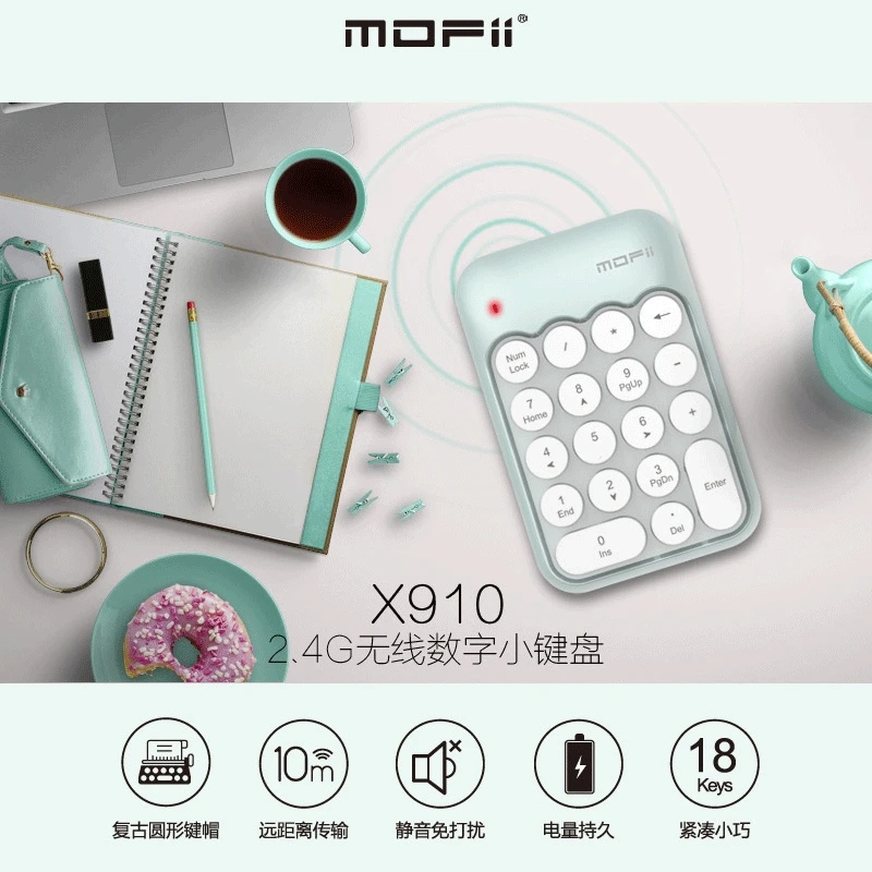 Wireless Numeric Keypad Numpad Keyboard 18 Key One Hand Keypad Financial Accounting X910 for Windows Cute Classical Round Keycap