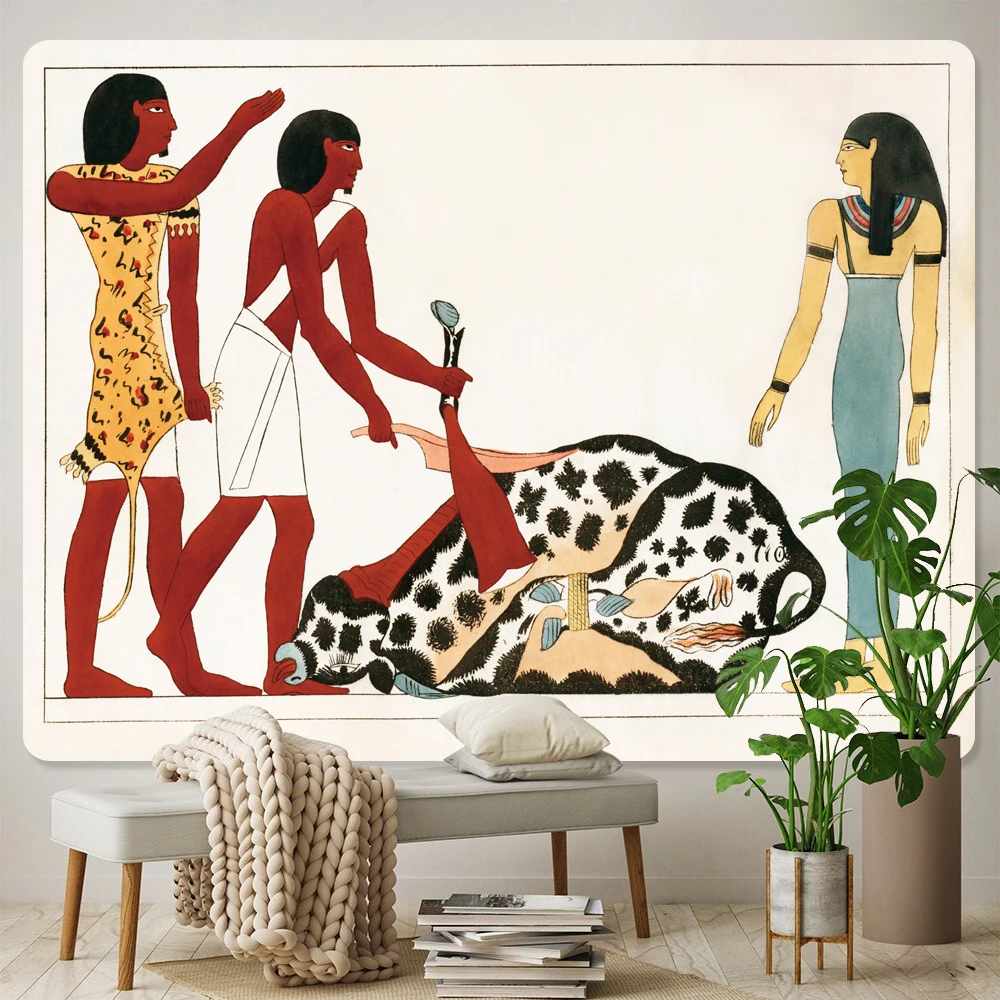 Home Decor Egyptian Mural Print Polyester Tapestry Bedroom Boho  Psychedelic Scene Yoga Mat Sofa Blanket Sheet tapiz