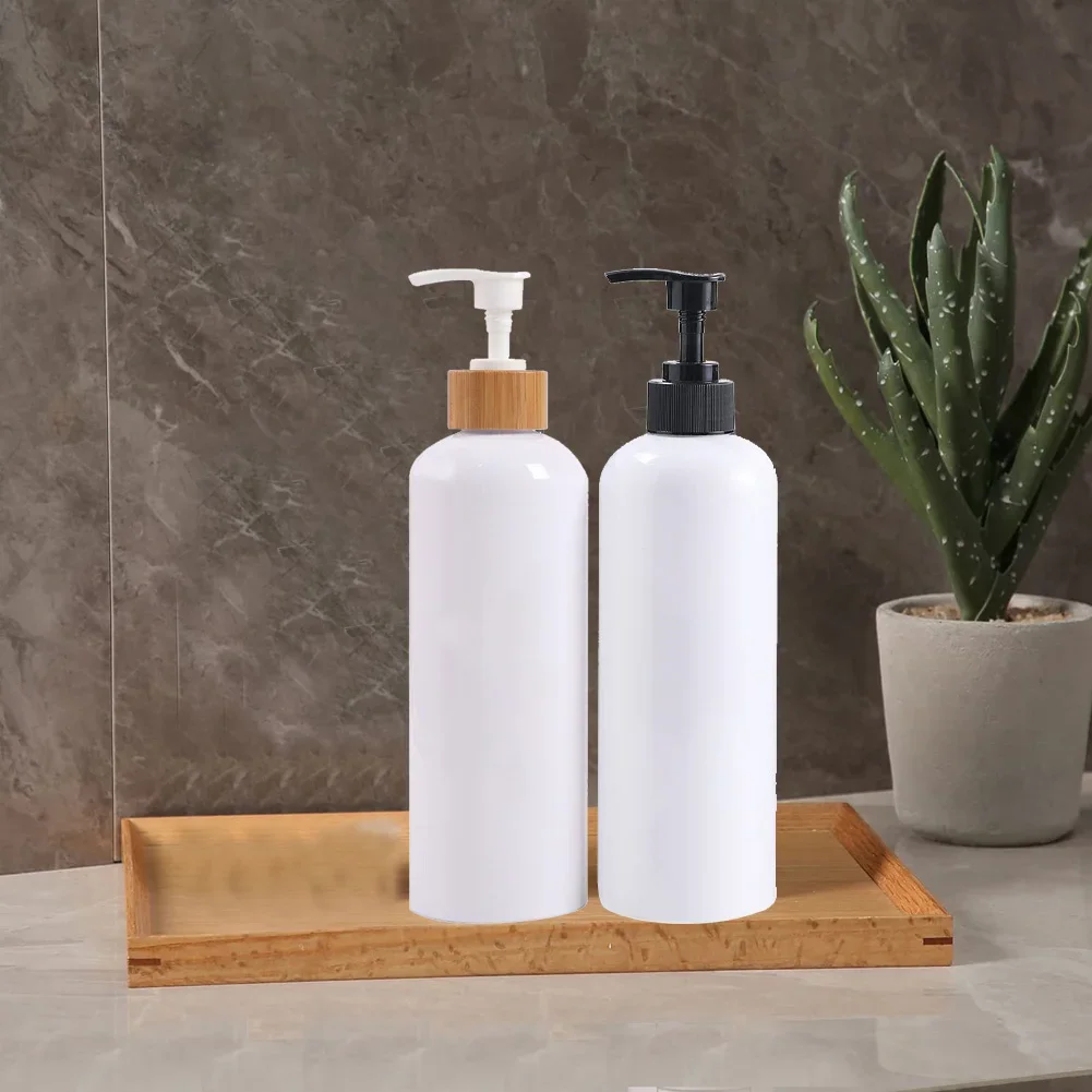 500ml Bathroom Dispensers Circle Shampoo Shower Gel Body Wash Dispensers Refillable Bamboo Plastic Pump Bottles Lotion Container