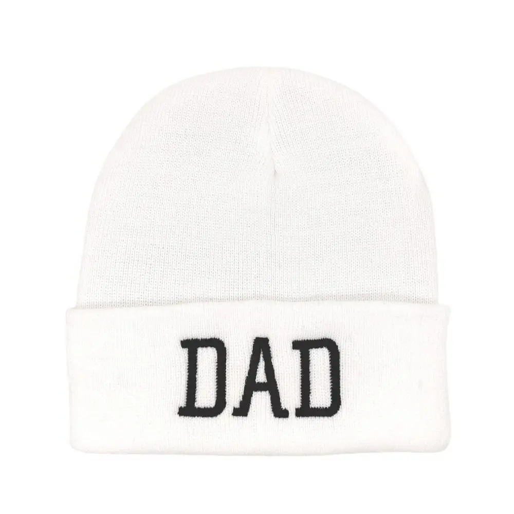 Minimal Parent Matching MOM DAD Beanie Hat Cuffed Style Soft Knit Beanie Hat Stretchable Letter Embroidery Beanie Couple Gift
