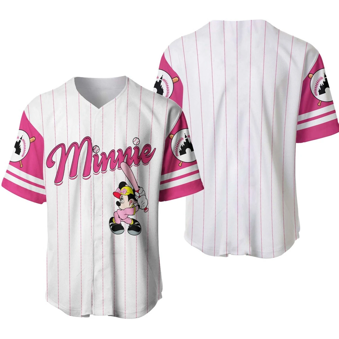 Disney Summer Kids Baseball Jersey Minnie Mouse Tops Tees Children Cute Cartoon Clothing Boys Girls Baseball Uniform Streetwear