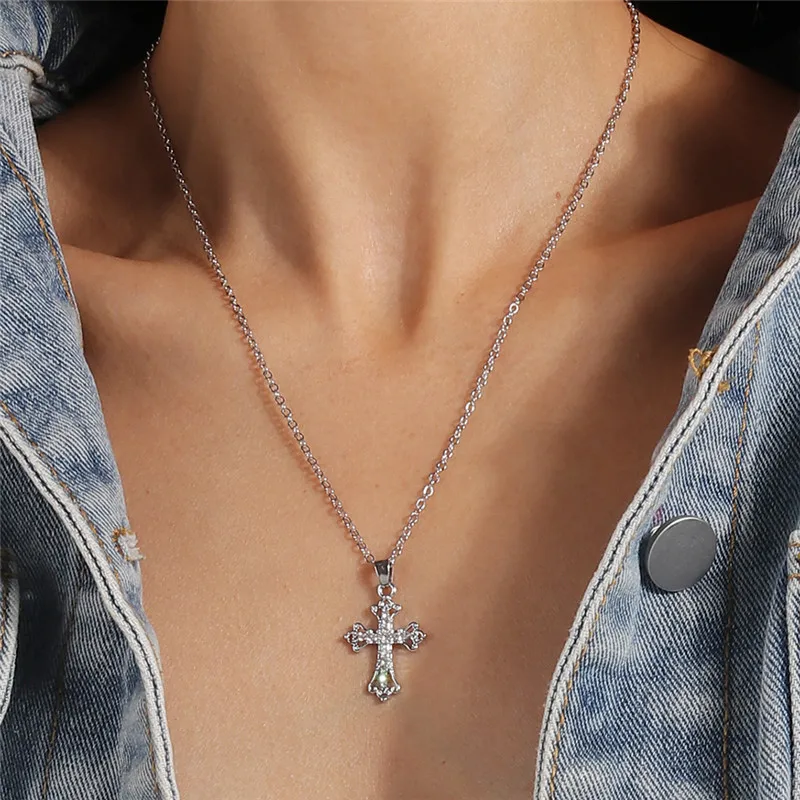 Mode Kreuz Halskette für Frauen Männer Gold Silber Farbe Dazzling Kristall Jesus Kruzifix Halskette Christian Schmuck Großhandel – Detail 11
