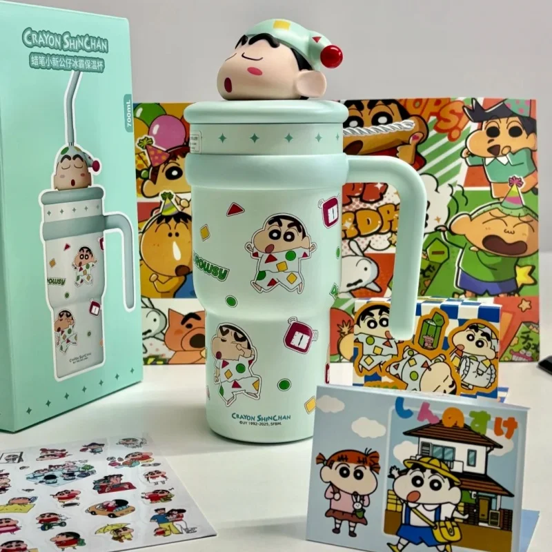 

New Crayon Shin-Chan Saniro Ice King Cup Girl'S High-Profile Office Insulated Water Cup With Straw, Large Capacity, Gift Set