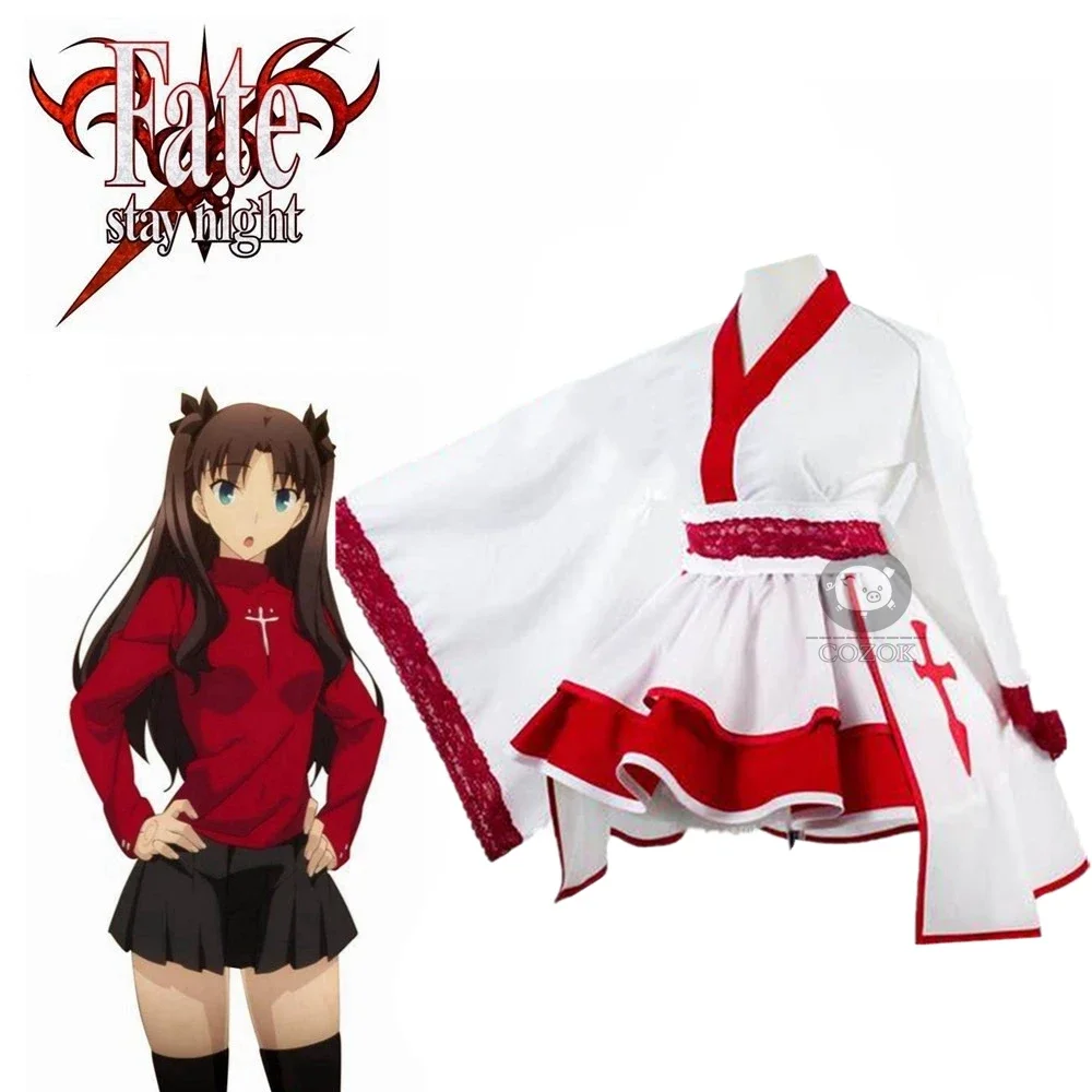 Fate Stay Night Rin Tohsaka mundur czerwony garnitur Kimono sukienka Lolita kostium Cosplay na Halloween Anime