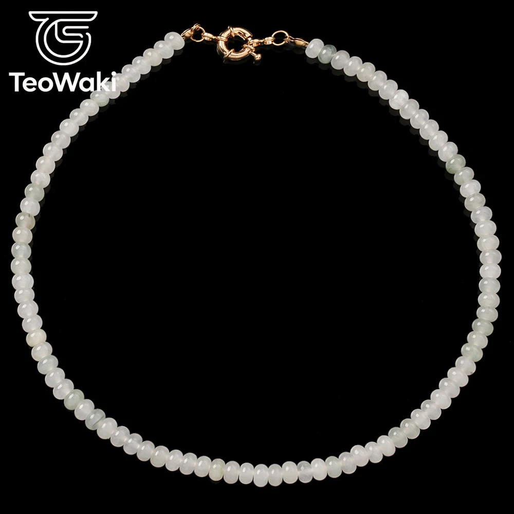 TeoWaki Natural 4×6mm Tianshan Green Abacus Bead Jewelry for Present for Father's Day Anniversary Symbol of Prosperity 40cm