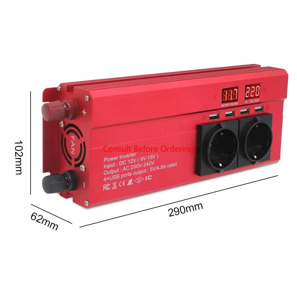 

2000W Car Power Inverter Transformer 12 V 220 V EU Plug 3AC Outlets 4 USB Converter Solar Inversor For