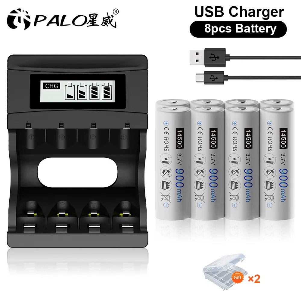 

PALO 14500 Battery 900mAh Protected 3.7V Li-ion Rechargeable AA Cell Button Top Battery for Flashlight Headlamps Torch Mouse