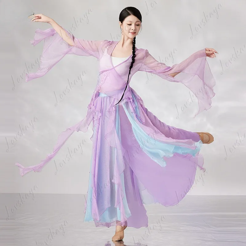 Elegant Fairy Classical Dance Costume with Gradual Butterfly Change Chinese Style Gauze Culottes for Practice And Performance