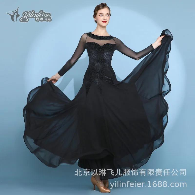 Black velvet Waltz standard ballroom dance skirt women dress Dancewear competition dancing dresses costume ladies practice wear