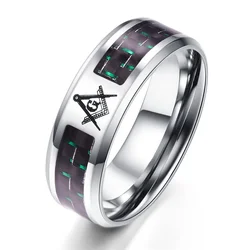 Dropshipping Titanium Steel Masonic Rings For Mens Carbon Fiber 8mm Rings Punk Style Male Jewelry Couple Rings Dropshipping