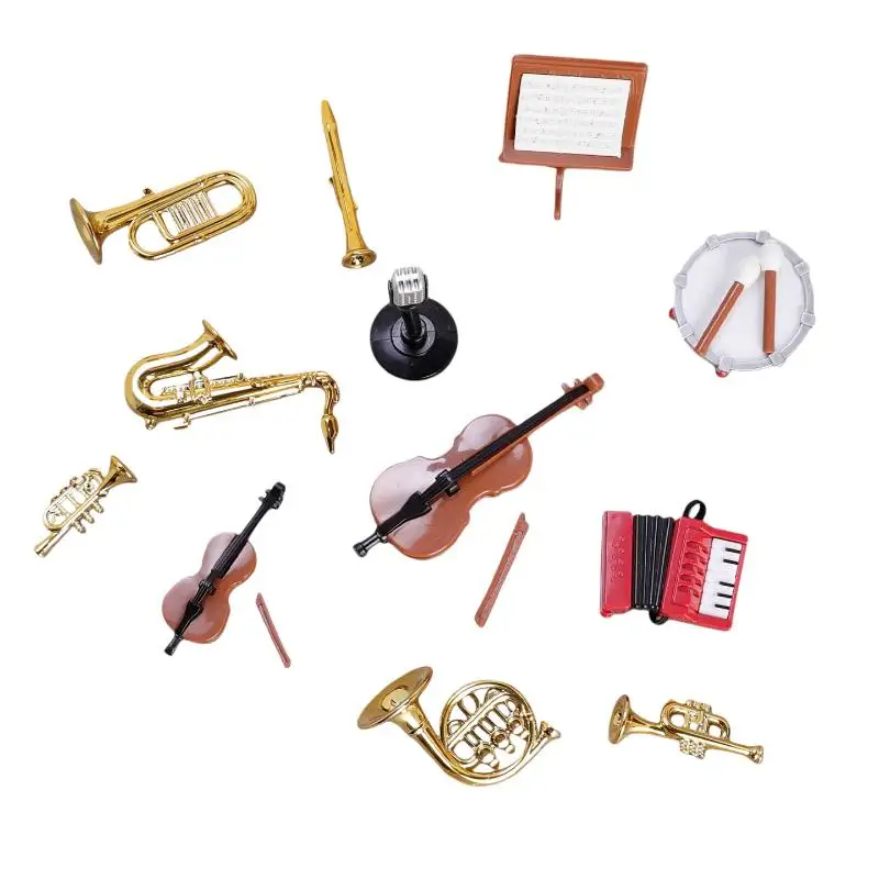 1Set Home Decor Toy 1:12 Dollhouse Miniature Accordion Sax Classical Musical Instrument Model Ornament Doll House Accessories