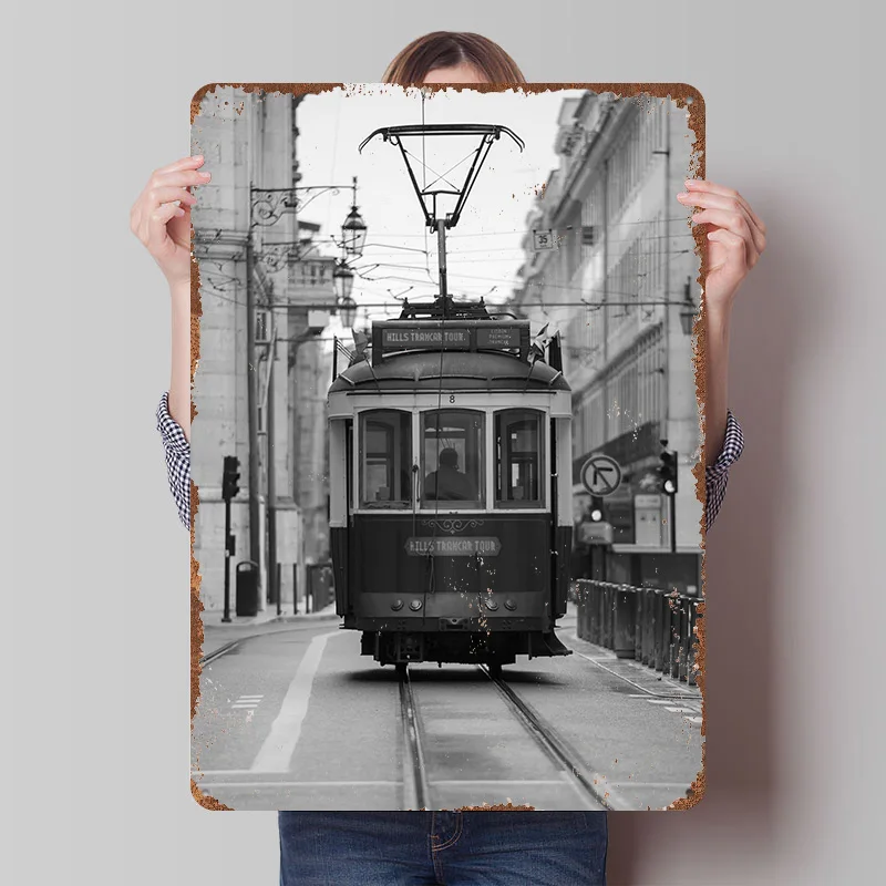 

Плакат с изображением лисбонского трамвая, индивидуальный ретро-декор для стен, винтажные металлические таблички для декора офиса, украшения гостиной, игровой комнаты