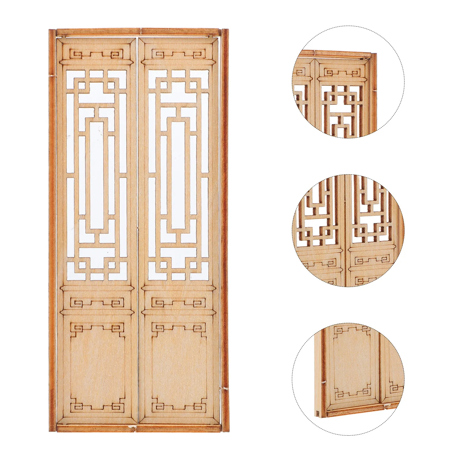 

3Pcs Chinese Architecture Miniature Wooden Windows Traditional Hui Style Interactive Design Dollhouse Renovation Fairy Garden