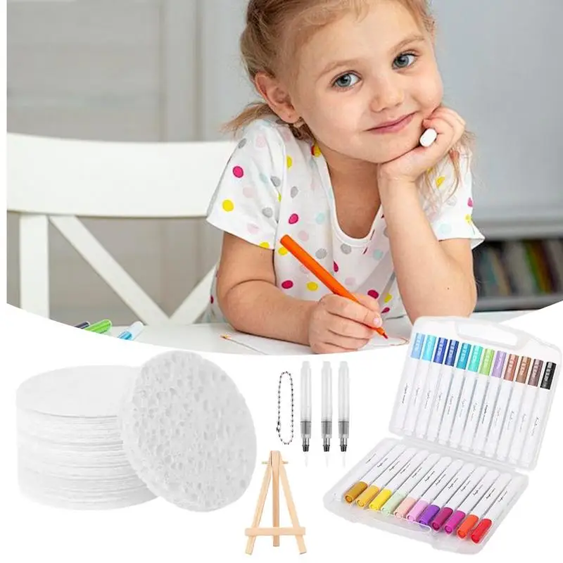 Multifunctional Kids Painting 3D Drawing Canvas Sponge 12-Color Set With Water Brush Tools And Easel For Kids Home Family Adults
