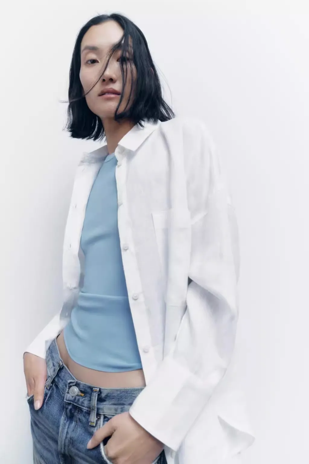 Femmes coupe ample longue Sve irt printemps automne nouveau Sle lin tissu col classique élégance polyvalent décontracté irt