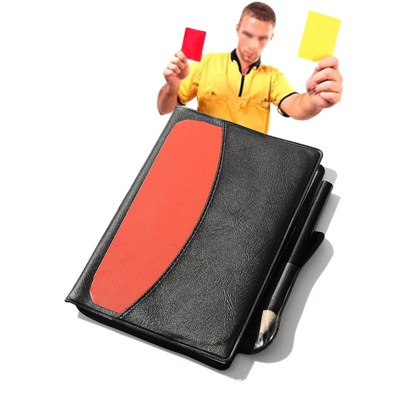 Red and Yellow Card Record Book, Football Match Referee Tool, Leather Case with Record Sheet and Pen, Match Recording Tool