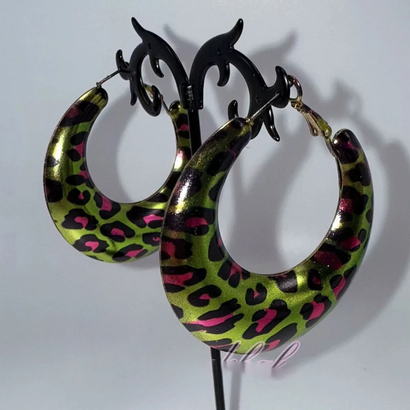 Y2K Schmuck Rosa Leopardenmuster Ohrringe für Frauen Sexy Modeaccessoires Grüne Leopardenmuster Ohrringe Punk Charm Grunge Rock – Detail 3