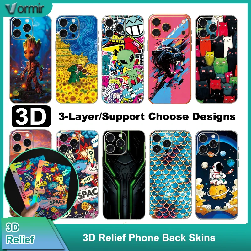 VORMIR 190*120mm 3D Laser en relief Films arrière peau de téléphone autocollants arrière Film décoratif pour toute Machine de découpe de protection d'écran