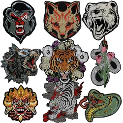 Large Embroidery Wolf Patch Roaring Striped White Tiger Lion Applique Iron On Badge Apparel Snake Flower Animal Accessories