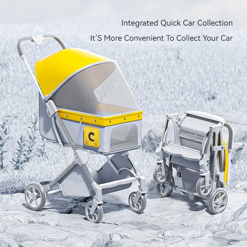 Imagem -02 - Ultra-light Foldable Pet Stroller Leve Folding Alumínio Cat e Dog Stroller Rolamento de Quatro Rodas Pet Viagem ao ar Livre