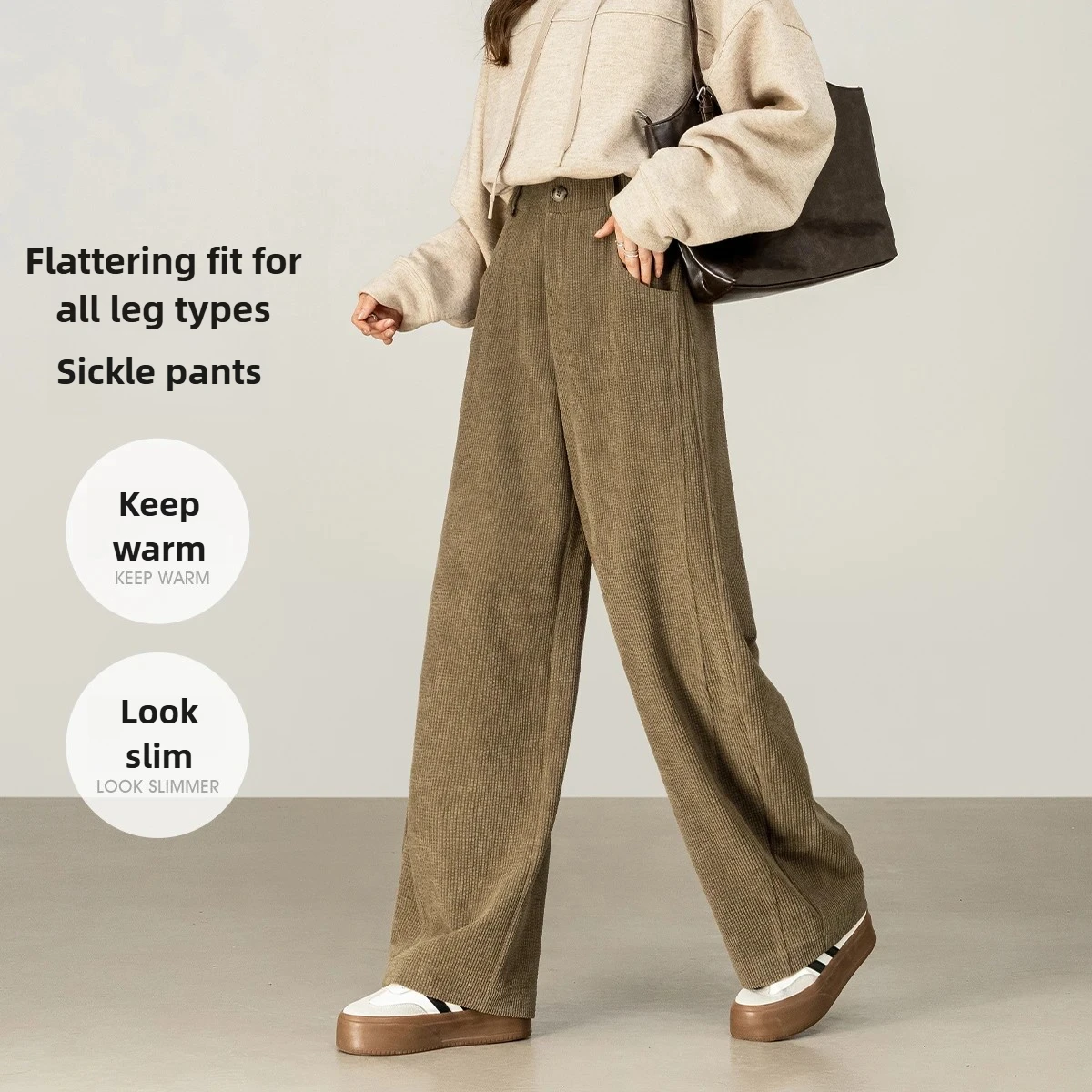 

SENTUBILA Thermal Corduroy Casual Pants Women's Autumn Solid Straight Pants Pockets Loose Long Trouser Female Clothing 153KN1858