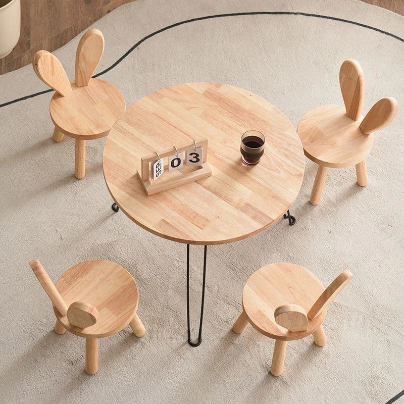 Children\'s Solid Wood Table and Chairs Square Small Coffee Table Light Luxury Modern Table Sitting on The Floor Household