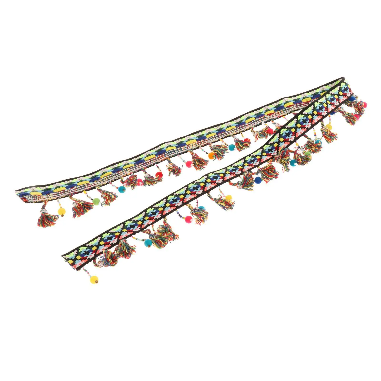1 Yard Colorful Tassel Embroidered Lace , Hand Beads Supplies DIY Webbing for Sewing Hair Accessory Party