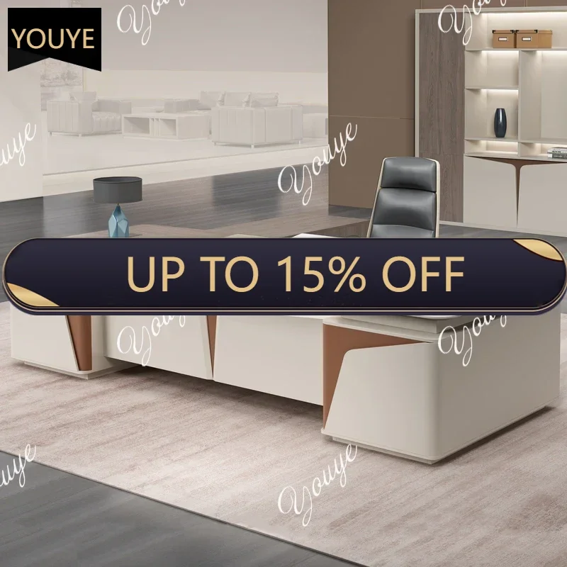 Q Workstation Large Office Desk Standing Aesthetic Modern Reception L Shaped Table Study Organizer Escritorio Office Furniture