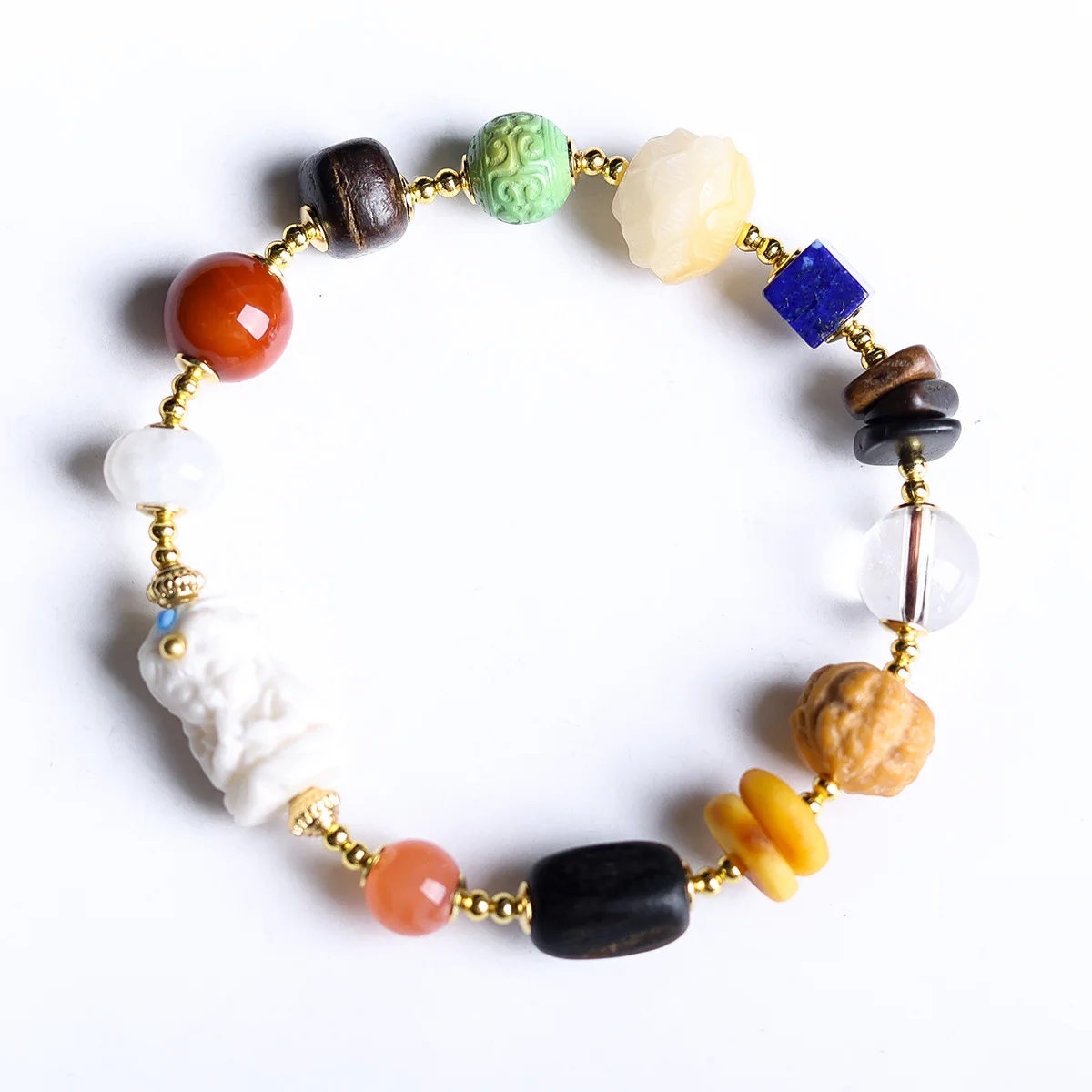 

2026 Chinese Style Multi Gemstone Bracelet with Emerald Amber Lapis Lazuli Agate Green Tara Charms for Women Gifts