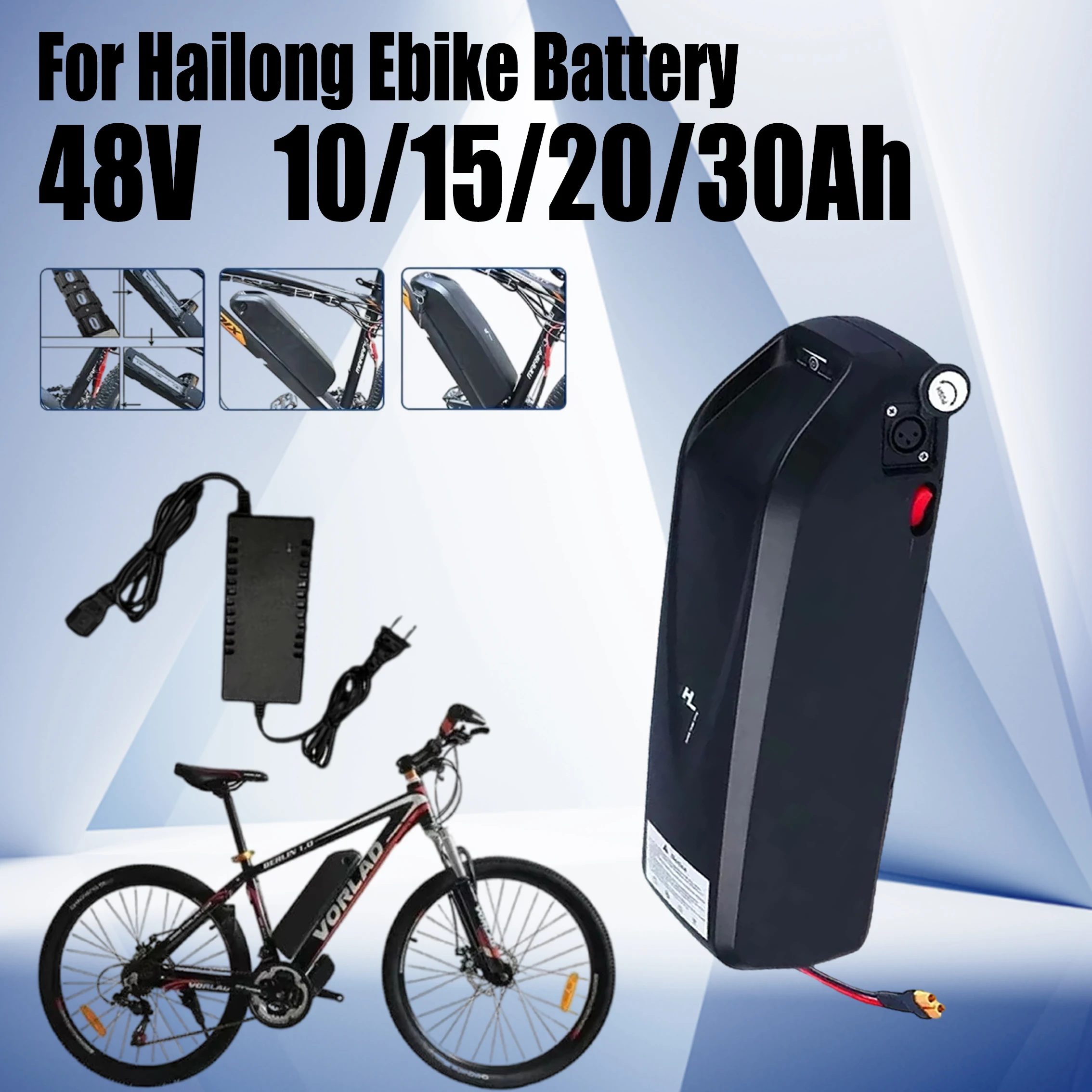 4-pin Hailong AKJA 48V 20-30AH battery 35AH BMS easy to install, long-distance climbing bike, 24-hour transportation