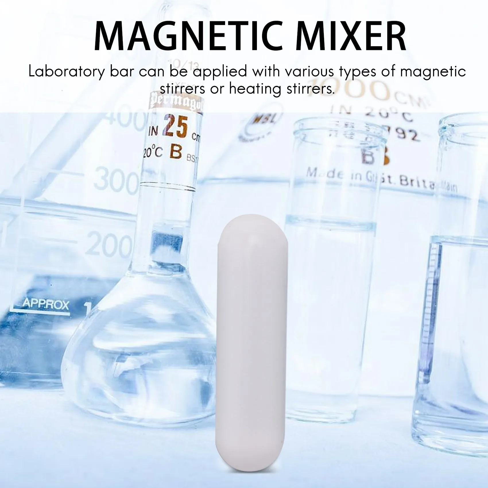 RA-5 Pcs 25mm(1 Inch) PTFE Magnetic Stirrer Mixer Stir Bar,White Color,Laboratory Bar,Stir Plate Bar,7mm25mm Stir