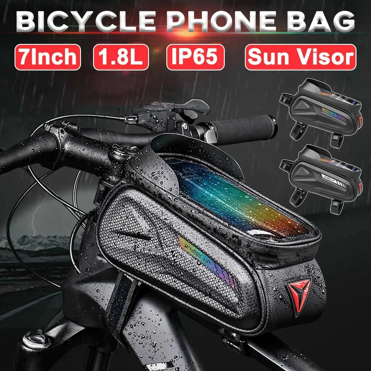 7 بوصة جراب هاتف الدراجة اكسسوارات 1.8L دراجة حقيبة مقاوم للماء شاشة تعمل باللمس الدراجات حقيبة العلوي الجبهة أنبوب الإطار الجبلية الطريق دراجة حقيبة