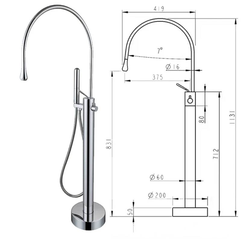 Creative Bathtub Faucets Cold and Hot Shower Set with High Quality and High Texture Bathtub Edge Floor Standing Faucet Bathroom