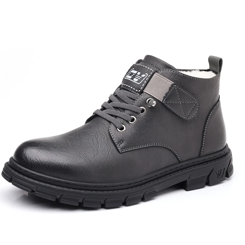 Boots Men's Winter Plush Warm High-Top Cotton Leather Shoes Men's Leather Casual Snow Boots