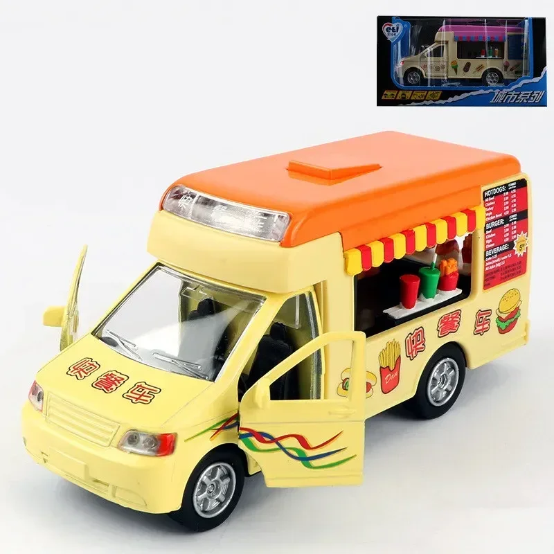 1:32 Simulation ice cream truck Food truck store toy alloy model Sound and Light car pull-back vehicle kids baby gift