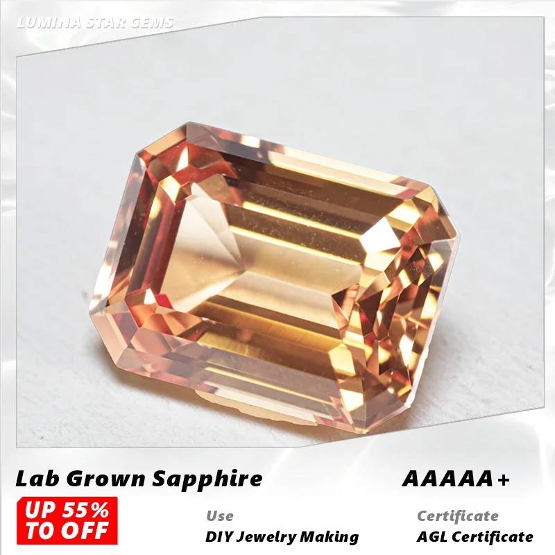 

L-Lab Grown Sapphire Orange Color Emerald Cut VVS1 Gemstone Charms DIY Advanced Jewelry Making Material Selectable Certifica