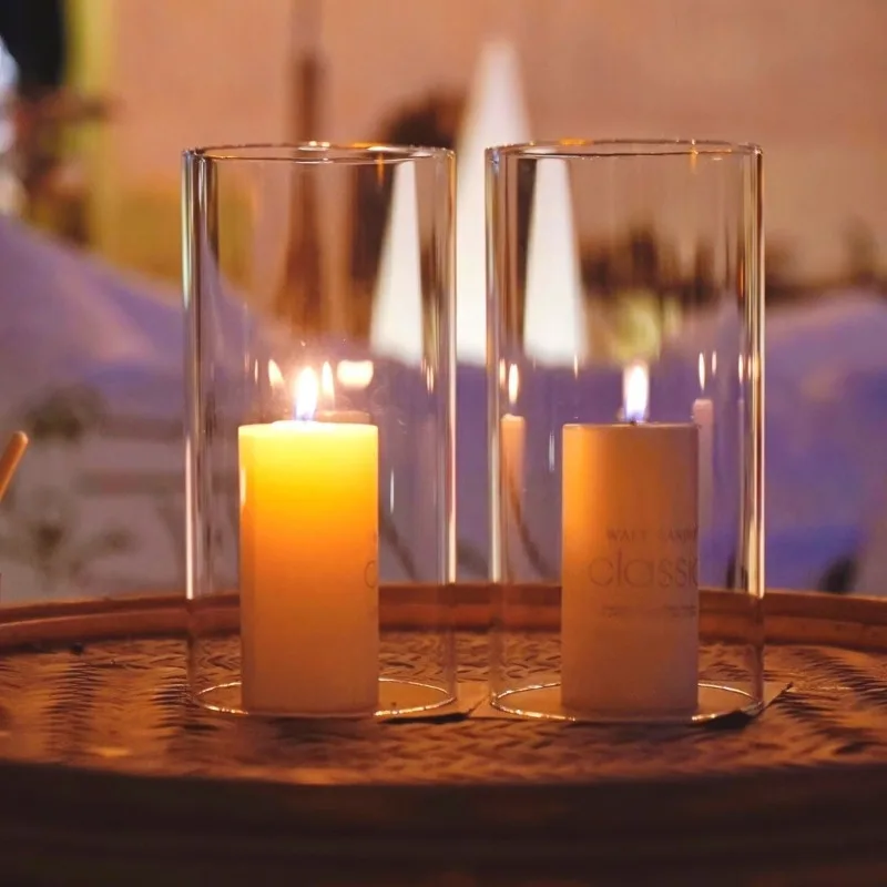 2 PCS (H:25cm D:10cm) Open Ended Glass Hurricane Candleholder Tube Shade | Multiple Size Choices Flame Candle Chimney Cylinder |