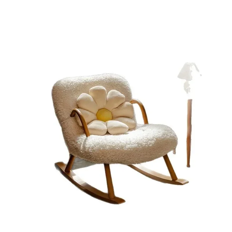 Japanese single sofa small apartment home balcony leisure living room Internet celebrity lamb wool chair, solid wood leisure