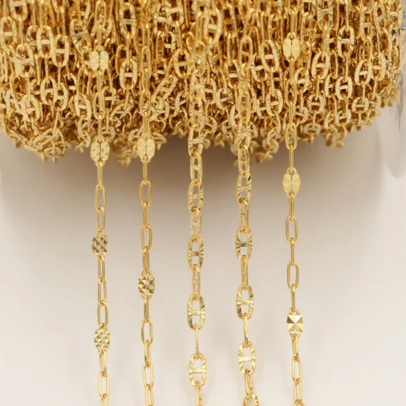 14K Gold-Filled Starburst Pattern Flat Marine Chain 2.3x4.7mm Unfinished Chain 1 Meter for Sale