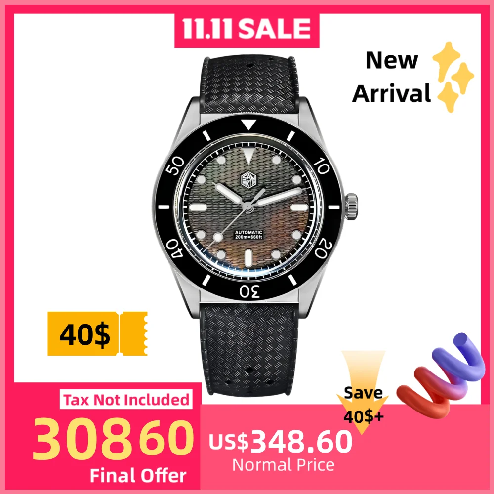 سان مارتن 39 مللي متر ميوتا 90S5 Guilloche MOP الهاتفي الرجال ساعة أوتوماتيكية الغوص ساعة اليد الذاتي الرياح BGW-X1 مضيئة 20Bar SN0151GL #1