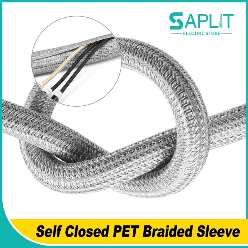 

Grey Cable Sleeve 3/5/8/10/13/16/19/25mm Self-Closed PET Braided Insulated Split Wire Organizer Protect Wrap Sheath 1/2/5/10/50M