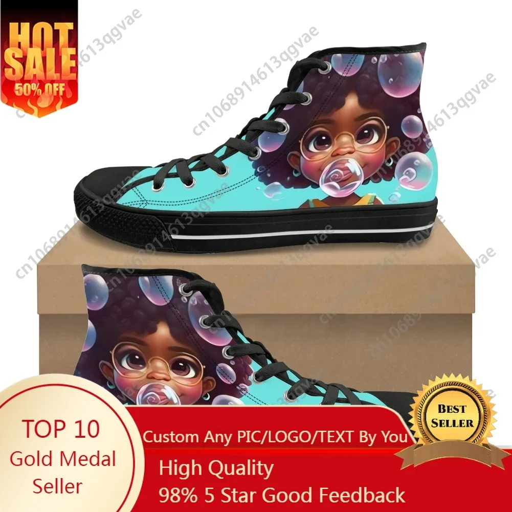 Princess African Girl Cute Bubbles New Product High Top Sneakers Mens Womens Canvas Casual Couple Custom Shoe