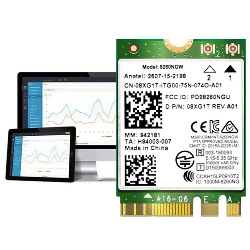 20X 8260 8260NGW Wifi Card+2Xantenna 2.4G/5Ghz 867M Bluetooth 4.2 NGFF M.2 Wifi Wireless Card Module For AC 8260