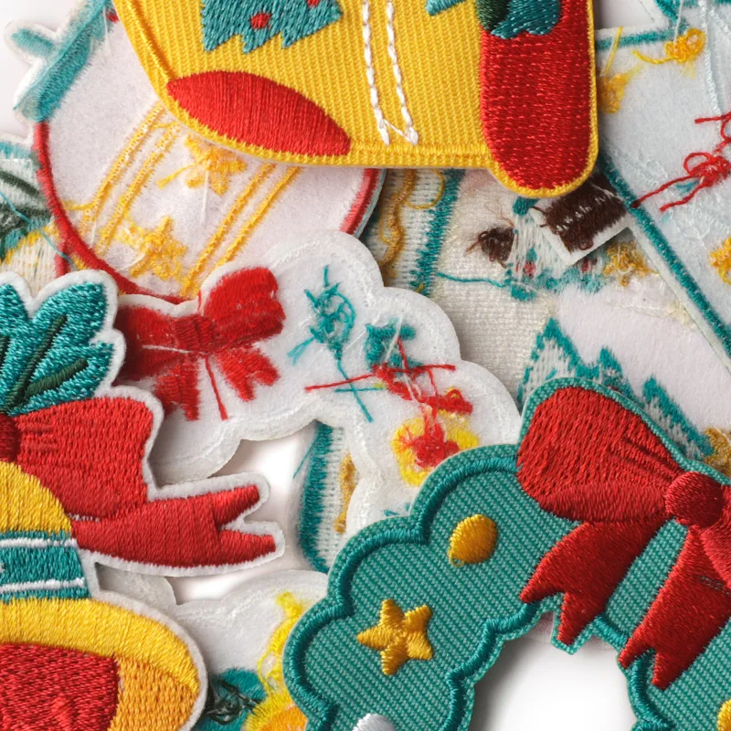 Christmas Embroidered Patches - Santa Snowman Tree Wreath Iron On for Clothes Bags DIY Decoration