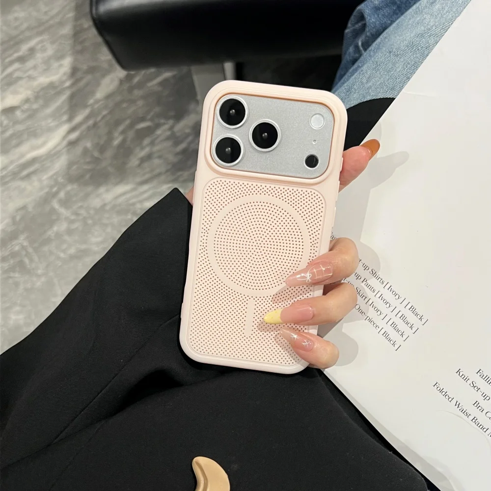 Funda de Lujo con Malla Esmerilada para Disipación de Calor para Magsafe, Compatible con iPhone 17 16 15 14 13 17 Pro Max, Cubierta Magnética Metálica