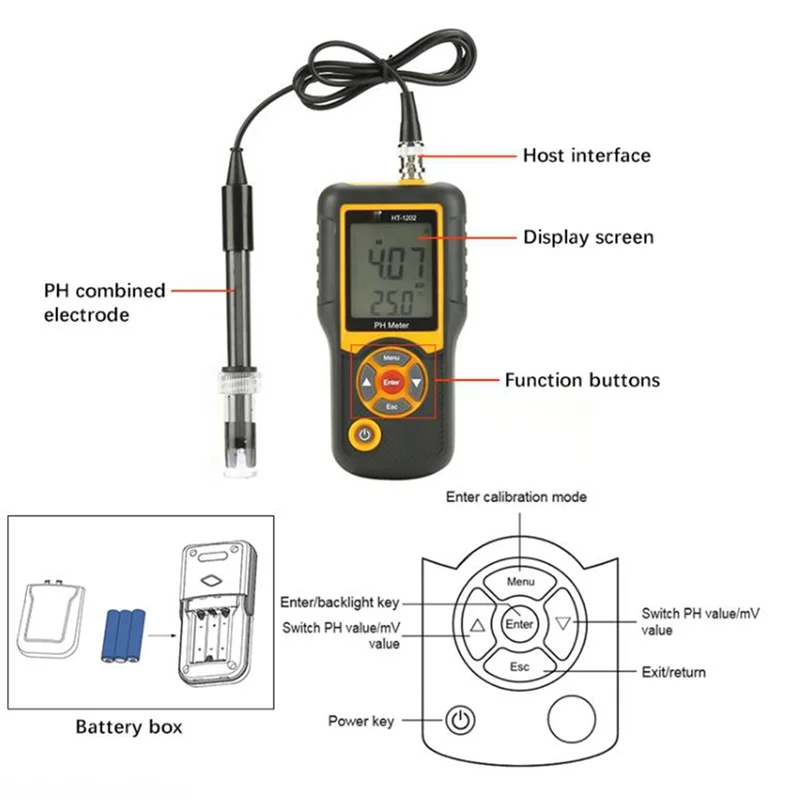 

ABGH-HT-1202 Environmental Protection High Measurement Precision Ph Tester Meter Water Monitor